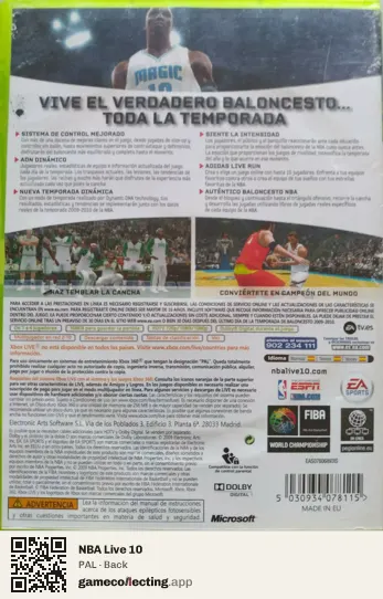 NBA Live 10 Xbox 360, PAL box back