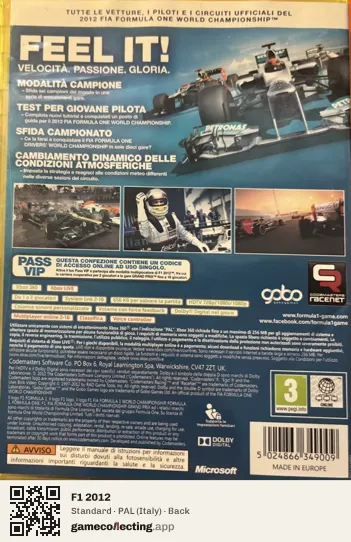 F1 2012 Xbox 360, Italy box back