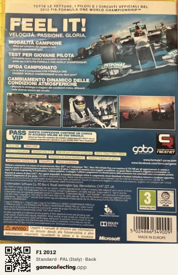 F1 2012 Xbox 360, Italy box back