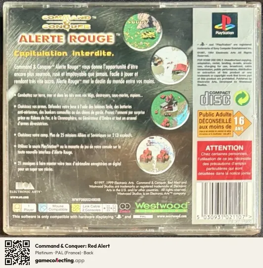 Command & Conquer: Red Alert PlayStation, France box back
