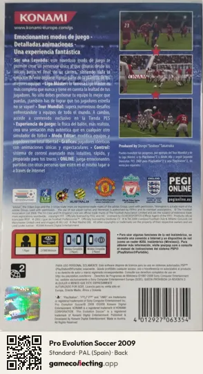 Pro Evolution Soccer 2009 PlayStation Portable, Spain box back