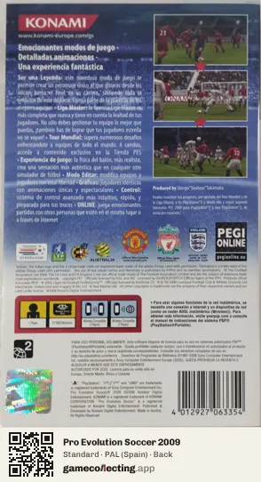 Pro Evolution Soccer 2009 PlayStation Portable, Spain box back