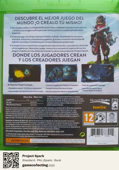 Project Spark Xbox One, Spain box back