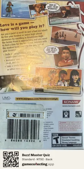 Buzz! Master Quiz PlayStation Portable, NTSC box back