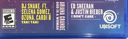 Just Dance 2020, the ESRB box on its front
