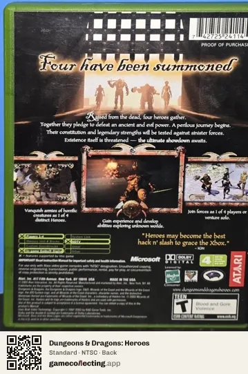 Dungeons & Dragons: Heroes Xbox, NTSC box back