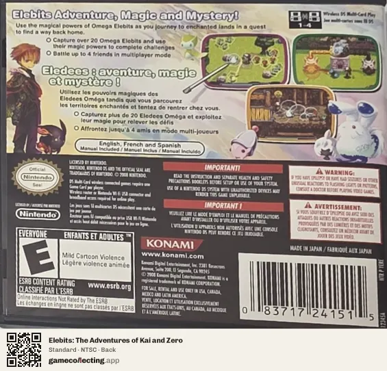 Elebits: The Adventures of Kai and Zero Nintendo DS, NTSC box back