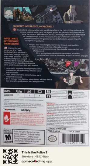 This Is the Police 2 Nintendo Switch, NTSC box back