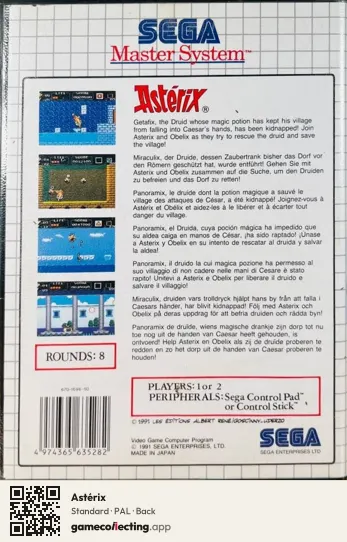 Astérix Sega Master System, PAL box back