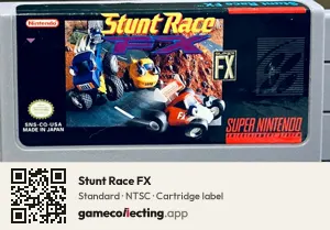 Stunt Race FX Super Nintendo Entertainment System, NTSC cartridge label