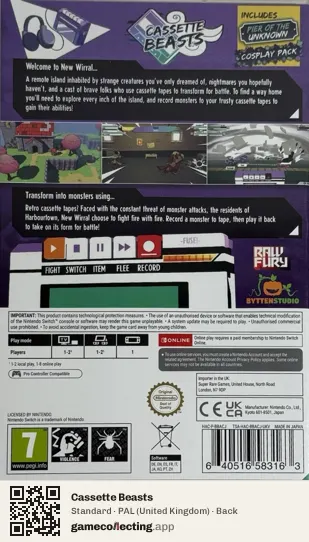 Cassette Beasts Nintendo Switch, United Kingdom box back