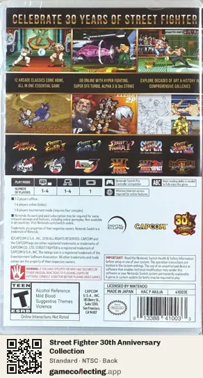 Street Fighter 30th Anniversary Collection Nintendo Switch, NTSC box back