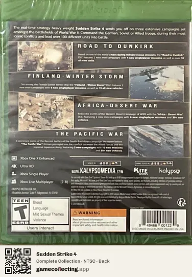 Sudden Strike 4 Xbox One, NTSC box back