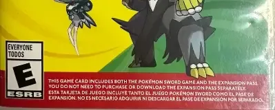 Pokémon Sword, the ESRB box on its front