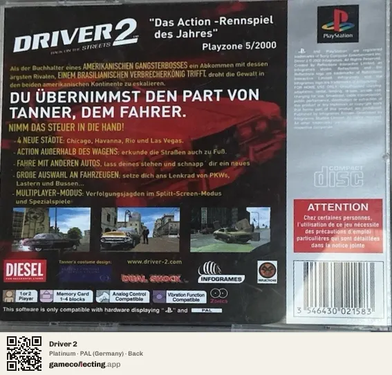 Driver 2 PlayStation, Germany box back