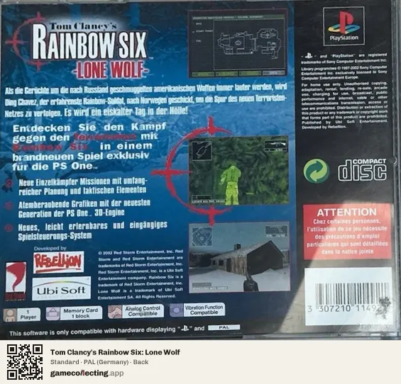 Tom Clancy's Rainbow Six: Lone Wolf PlayStation, Germany box back