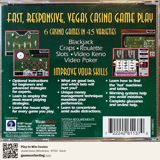 Play to Win Casino Computer, NTSC box back