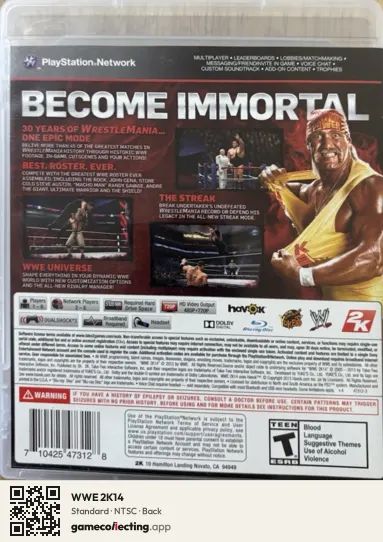 WWE 2K14 PlayStation 3, NTSC box back