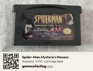 Spider-Man: Mysterio's Menace Game Boy Advance, NTSC cartridge label