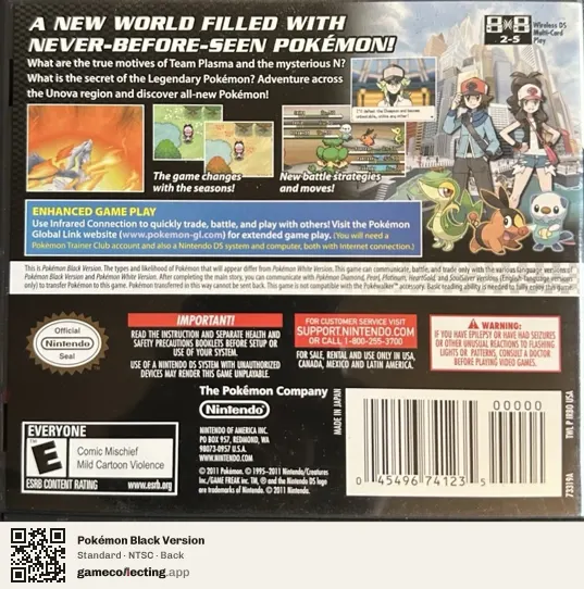Pokémon Black Version Nintendo DS, NTSC box back