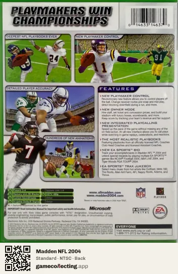 Madden NFL 2004 Xbox, NTSC box back