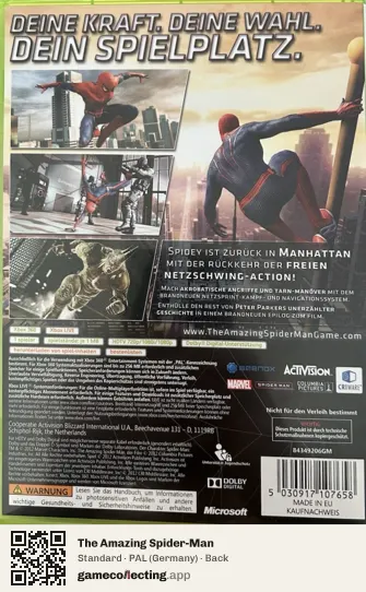 The Amazing Spider-Man Xbox 360, Germany box back