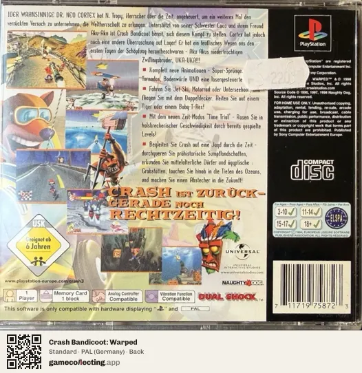 Crash Bandicoot: Warped PlayStation, Germany box back
