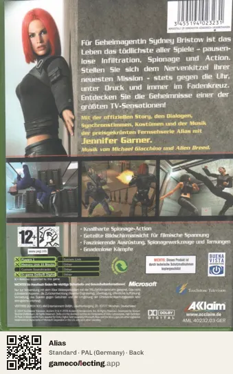 Alias Xbox, Germany box back