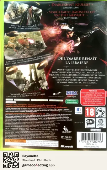 Bayonetta Xbox 360, PAL box back