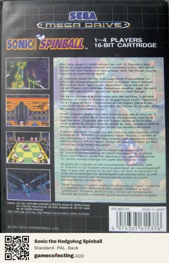 Sonic the Hedgehog Spinball Sega Mega Drive / Genesis, PAL box back