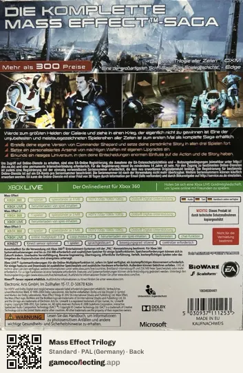 Mass Effect Trilogy Xbox 360, Germany box back