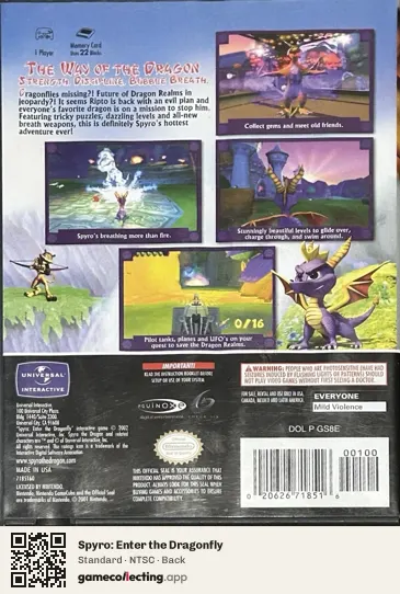 Spyro: Enter the Dragonfly Nintendo GameCube, NTSC box back