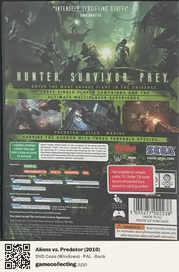 Aliens vs. Predator (2010) Computer, PAL box back