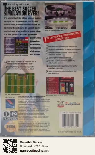 Sensible Soccer Sega Mega-CD / Sega CD, NTSC box back