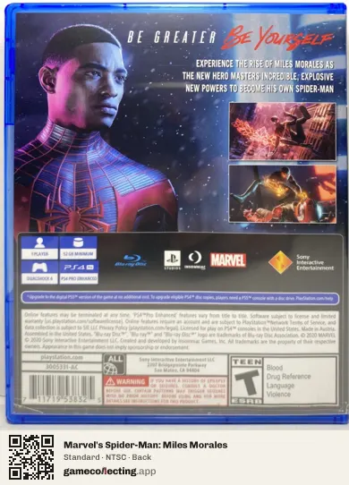 Marvel's Spider-Man: Miles Morales PlayStation 4, NTSC box back