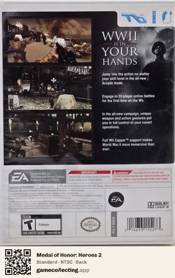 Medal of Honor: Heroes 2 Nintendo Wii, NTSC box back