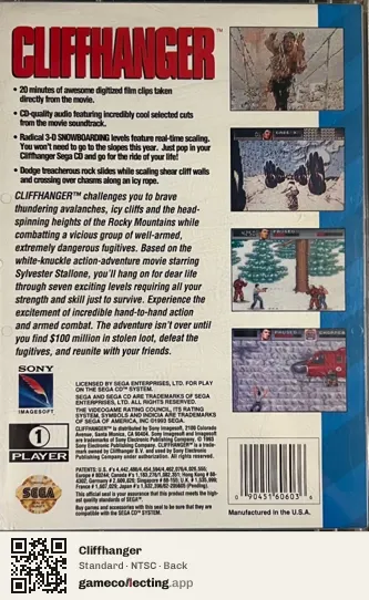 Cliffhanger Sega Mega-CD / Sega CD, NTSC box back
