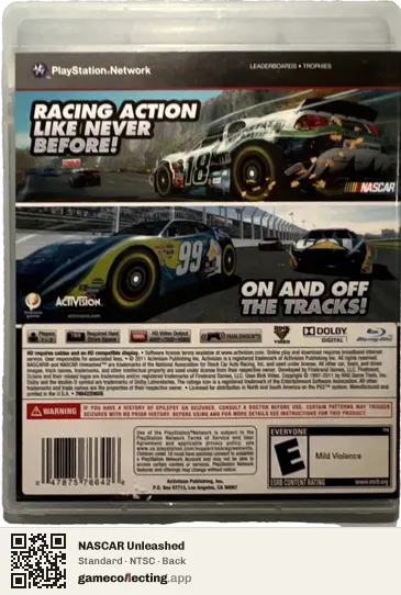 NASCAR Unleashed PlayStation 3, NTSC box back