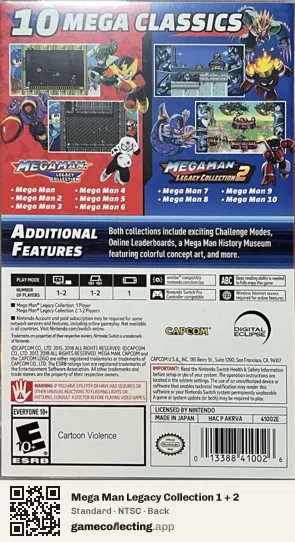 Mega Man Legacy Collection 1 + 2 Nintendo Switch, NTSC box back