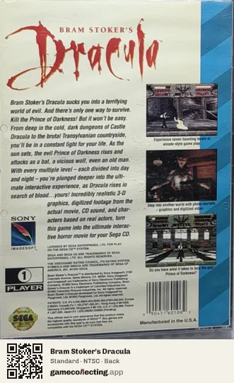 Bram Stoker's Dracula Sega Mega-CD / Sega CD, NTSC box back