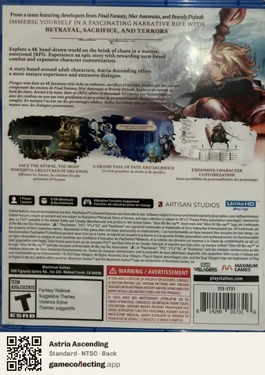 Astria Ascending PlayStation 5, NTSC box back
