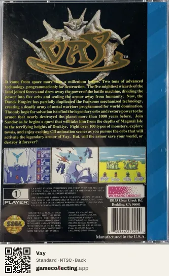 Vay Sega Mega-CD / Sega CD, NTSC box back
