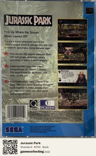 Jurassic Park Sega Mega-CD / Sega CD, NTSC box back