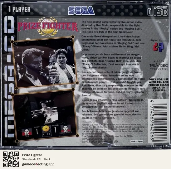 Prize Fighter Sega Mega-CD / Sega CD, PAL box back