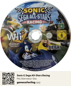 Sonic & Sega All-Stars Racing Nintendo Wii, PAL disc