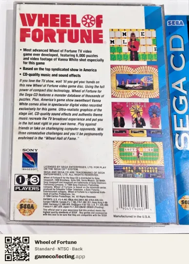 Wheel of Fortune Sega Mega-CD / Sega CD, NTSC box back