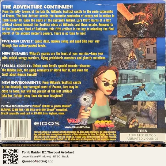 Tomb Raider III: The Lost Artefact Computer, NTSC box back