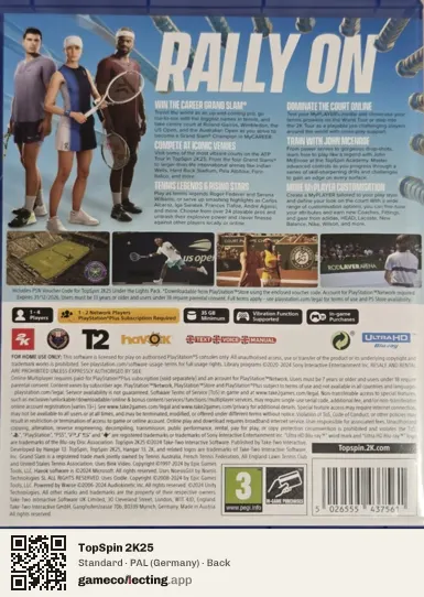 TopSpin 2K25 PlayStation 5, Germany box back