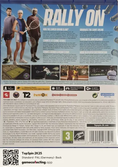 TopSpin 2K25 PlayStation 5, Germany box back