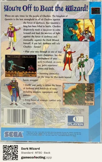 Dark Wizard Sega Mega-CD / Sega CD, NTSC box back